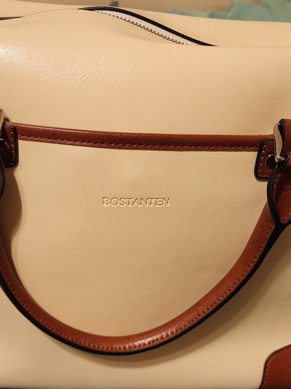 Cream and Brown Women's Leather Handbag